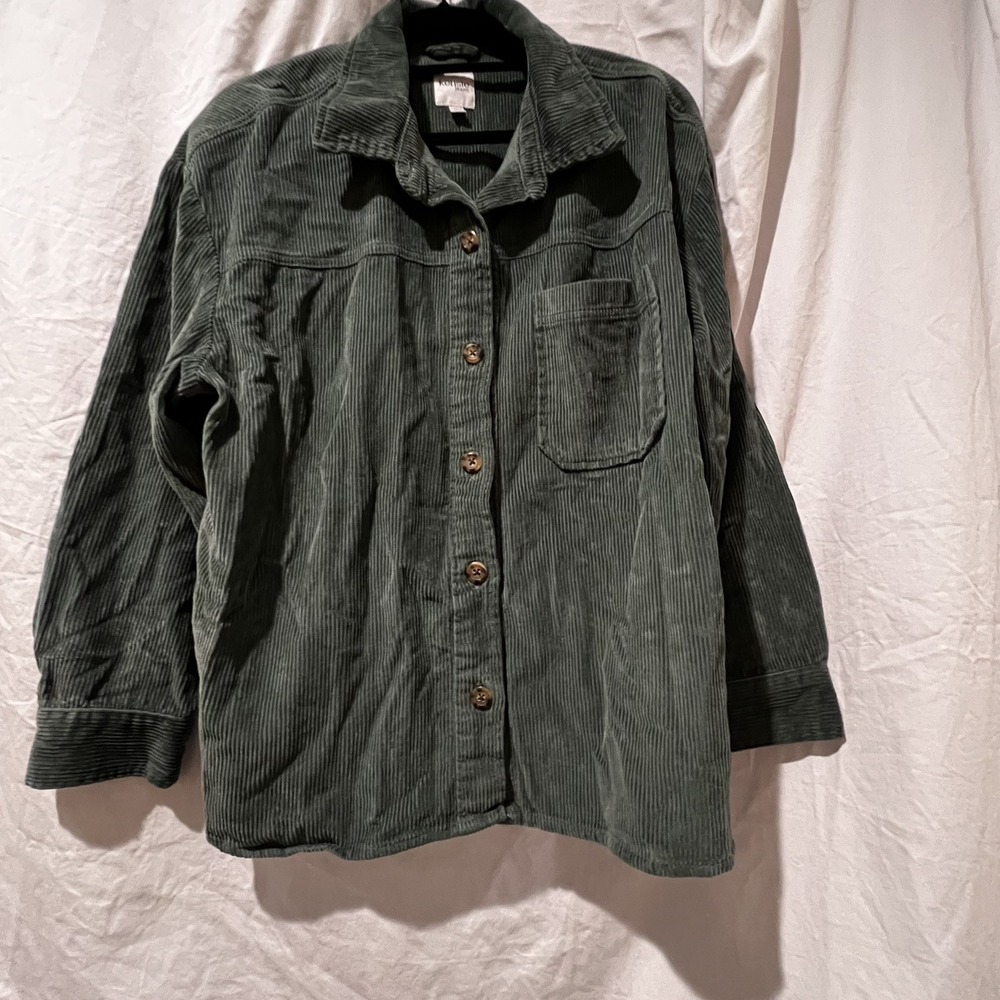 Kensie Jeans Brown Button Down Corduroy‎ Shacket Over Shirt Jacket Size L Green